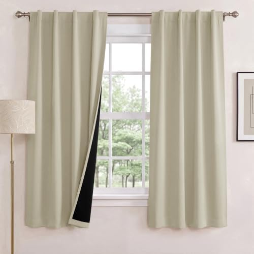 NICETOWN Cream Blackout Curtains 63 Inches Long 2 Panels Set for