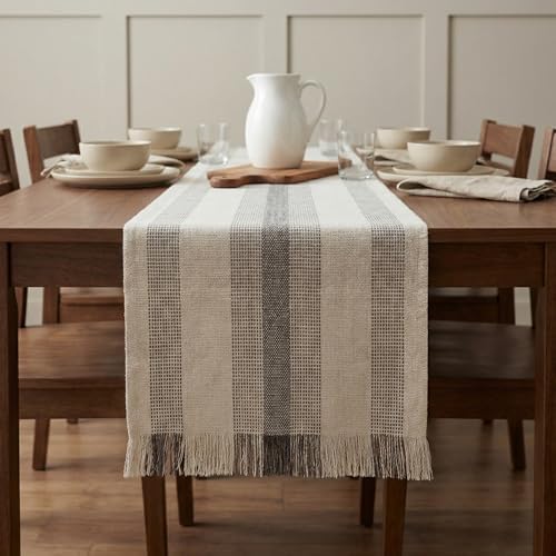 Boho Farmhouse Striped Table Runner 72 Inch Long for Dining Table