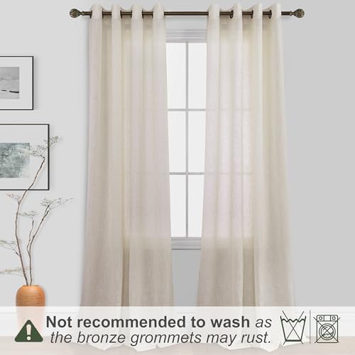 KOUFALL Tan Beige Bronze Grommet Linen Blend Sheer Curtains for Living