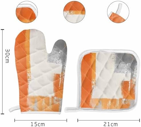 Quilted Cotton Terry Cloth Oven Mitt, Pot Holder Gradient Orange Gray