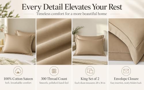 King Size Pillow Shams Set of 2, 100% Cotton Embroidered Pillowcase