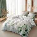 Watercolor Style Plant Leaves Duvet Cover Set 3 Pieces King Size, 1