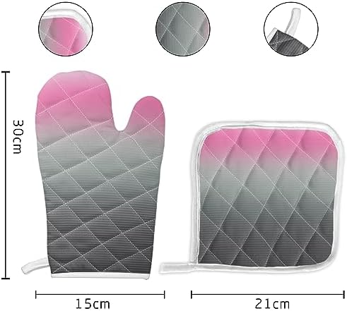 Quilted Cotton Terry Cloth Oven Mitt, Pot Holder Pink Grey Gradient