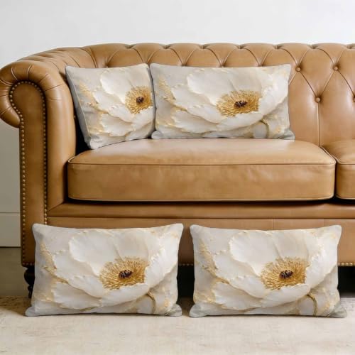 Cream Gold Flowers Lumbar Pillow Covers 12 x 20 Inch Pillow Covers Set