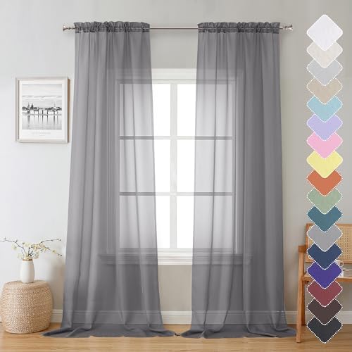 Lecloud Sheer Curtain Panels Set 96" Inches Long, Solid Voile Light