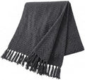 Knit Throw Blanket for Couch, 50 x 60 Inch Charcoal Grey Textured