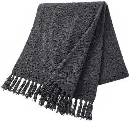 Knit Throw Blanket for Couch, 50 x 60 Inch Charcoal Grey Textured