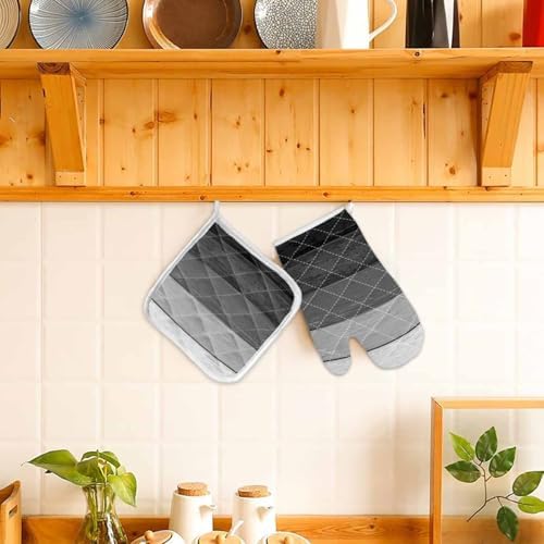 Oven Mitts and Pot Holder Set for Kitchen, Wooden Stripes Minimalist