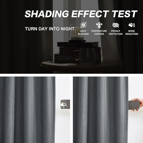 DUALIFE Full Blackout Pinch Pleated Curtains Dark Grey, Back Tab with