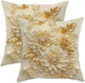 Elegant Floral Printing Pillow Covers Set of 2, Cream Gold Decorative