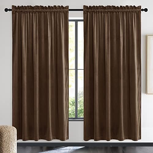 NICETOWN Brown Velvet Room Darkening Curtains, Home Decor Light