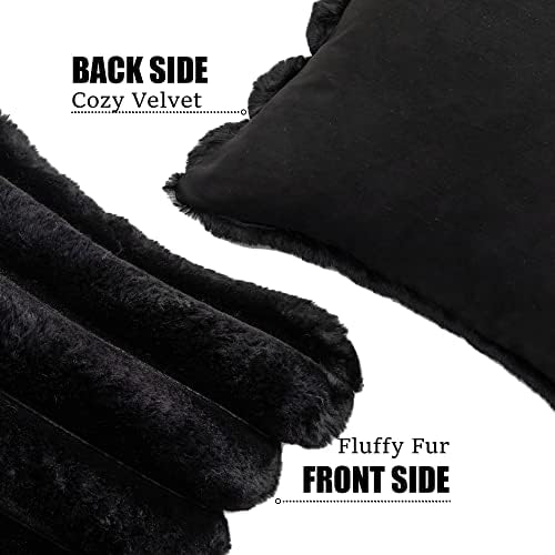 Neelvin Black Faux Fur Cozy Soft Striped Decorative Throw Pillow