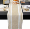 Table Runner and Placemats Set of 6 Beige Linen Stripes Table Runner