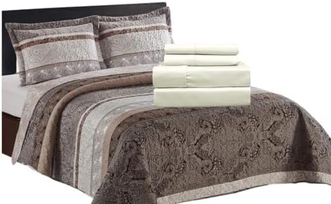 sheetsnthings 7PC Queen Size Bedding Set- Callisto Taupe Lightweight