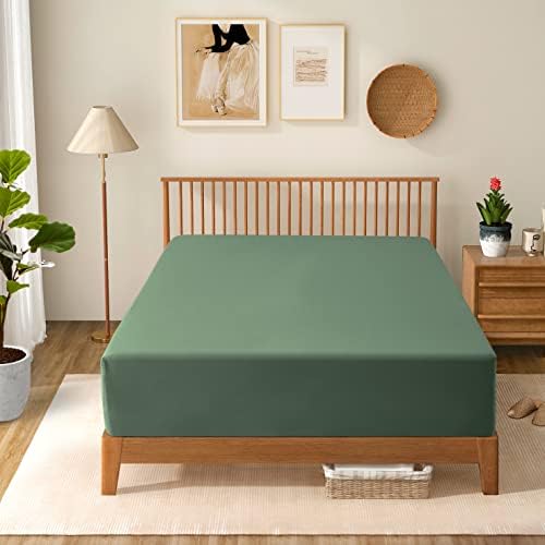 Manyshofu Sage Green Cal King Extra Deep Fitted Sheet, 24 Inch Pocket