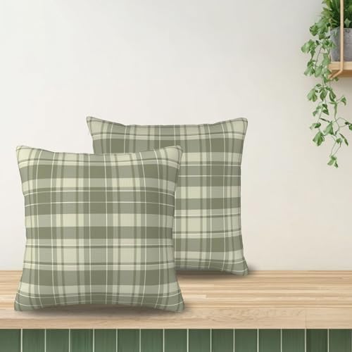 KiuLoam Sage Green Buffalo Plaid Tartan Print Pillow Covers 22x22 Inch