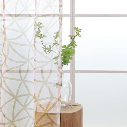 L.Z.E White Beige Sheer Curtains 84 Inches Long 2 Panels Set, Linen