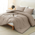 CozyLux Full Comforter Set, 3 Pieces Down Alternative Bedding, Khaki