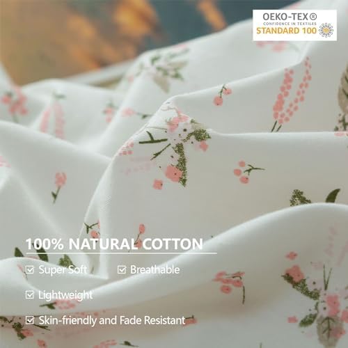 EAVD Vintage Style Garden Pink Floral Duvet Cover Queen 100% Cotton