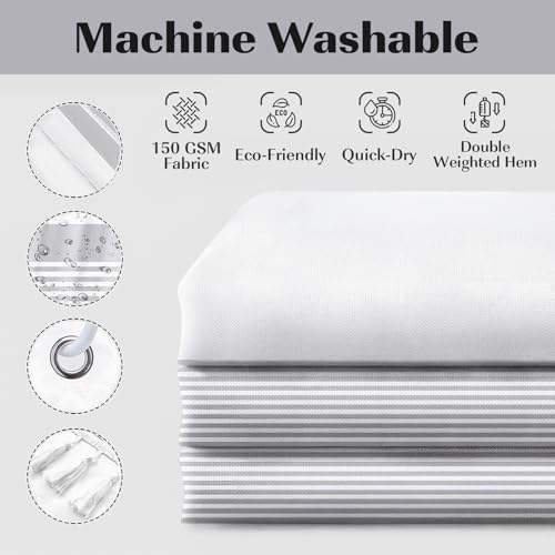 White Modern Farmhouse Shower Curtain,Gray Striped Shower Curtain,72 x