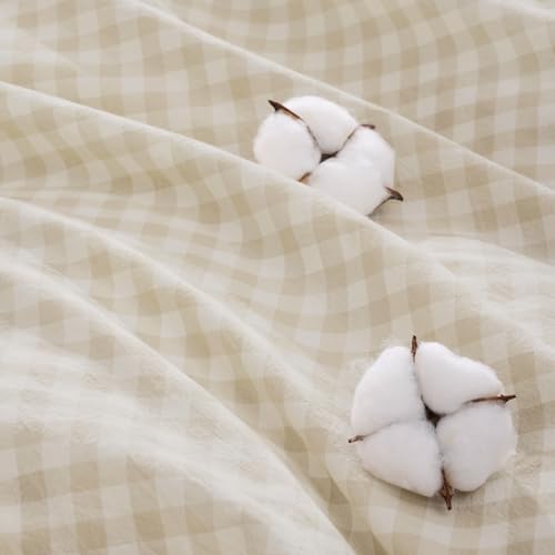 Andency Cream Gingham Duvet Cover Full, 100% Wash Cotton Bedding