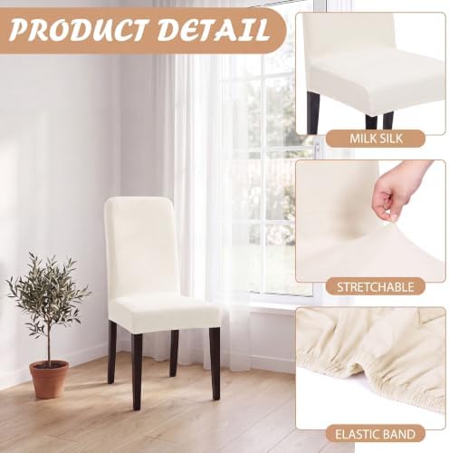5 Pcs Dining Chair Covers with Bench Cover, Stretch Slipcovers, Beige
