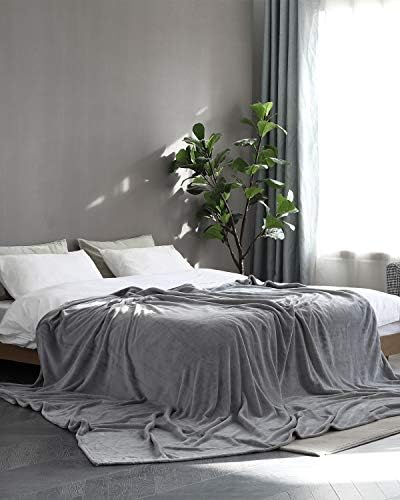 KMUSET Fleece Blanket Grey Queen Size Lightweight Cozy Plush