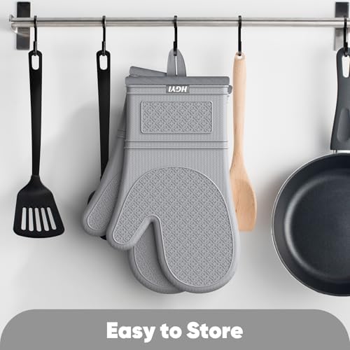 Silicone Oven Mitts, Heat Resistant Oven Gloves with Quilted Liner