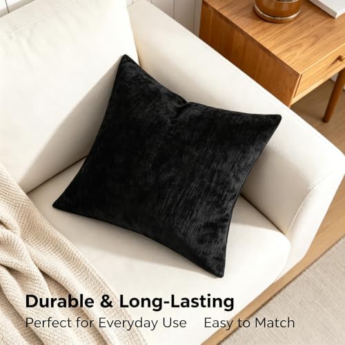 Soft Chenille Black Throw Pillow Covers 18X18 Set of 2|Decorative