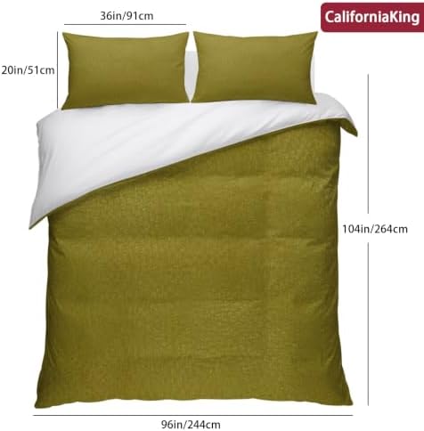 Olive Green Grain Texture Cal King Duvet Cover Set, Vintage Industrial