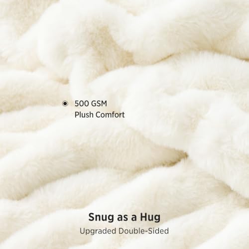 Bedsure Soft Double-Sided Faux Fur Throw XL Blanket, Cream, 50"x70"