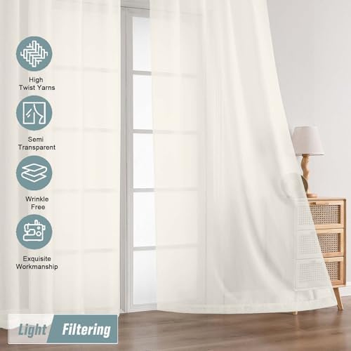 Extra Wide Ivory Sheer Curtains for Windows 108 inches Long