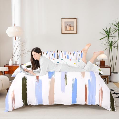 Manfei Geometric Stripe Kids Bedding Set King Size,Simple Art Brush