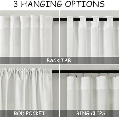 Ivory Linen Curtains 108 Inches Long 2 Panels Back Tab Pocket Modern