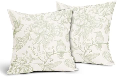 Chinoiserie Green White Floral Pillow Covers 22X22 Inch French Country