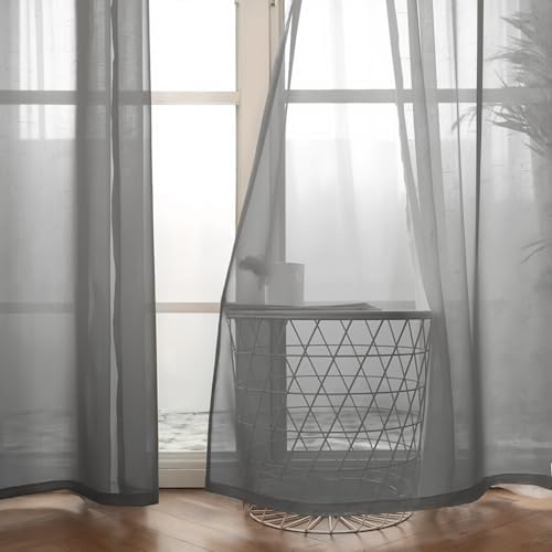 MIULEE Solid Color Sheer Curtains 96 Inches Long 2 Panels Set