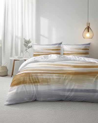 Duvet Cover Set Queen, Brown Grey Mottled Texture 3 Piece Bedding Set
