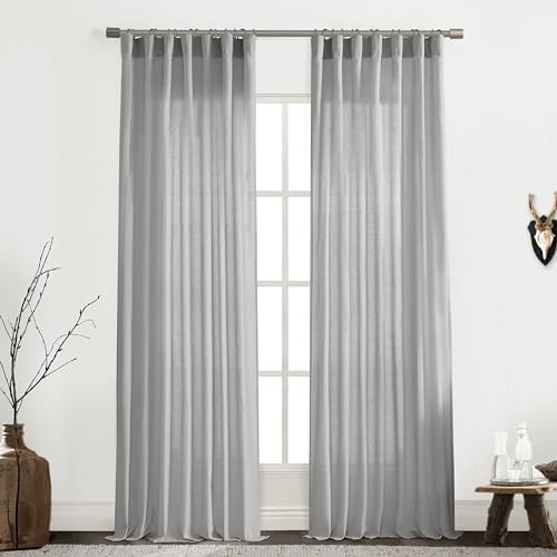 Light Gray Curtains 84 Inches Long 2 Panels Sets,Semi Sheer Linen Back