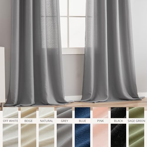 Light Grey Linen Curtains Black Grommets Sheers Curtains 63 Inches