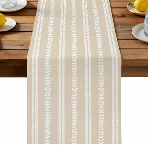 Classic Ivory Table Runner for Dining Table Minimalist White Leaves