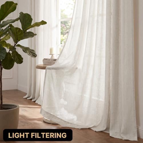 Linen Sheer Tab Top Curtains for Living Room Bedroom 63 inches Long