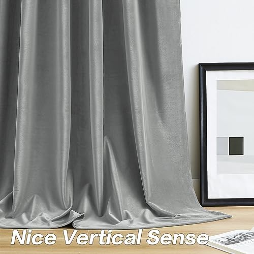 MUMFAS 120 inch Light Grey Velvet Blackout Curtains for Living Room