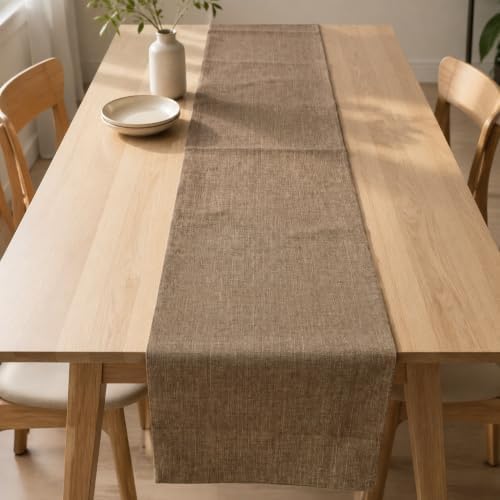 Taupe Faux Linen Table Runner Waterproof Rustic Farmhouse Table Decor