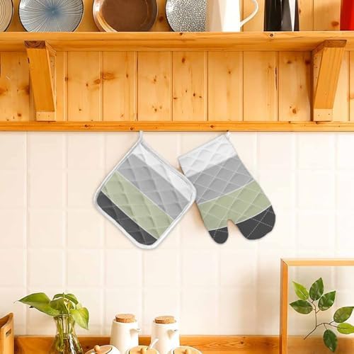 Oven Mitts and Pot Holder Set for Kitchen, Gray Gradient Spring Green