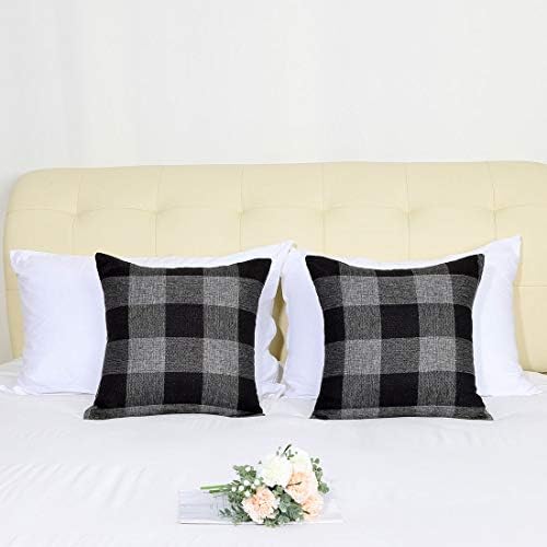 uxcell Set of 2 Plaid Throw Pillow Covers, Black Grey 22"x22"