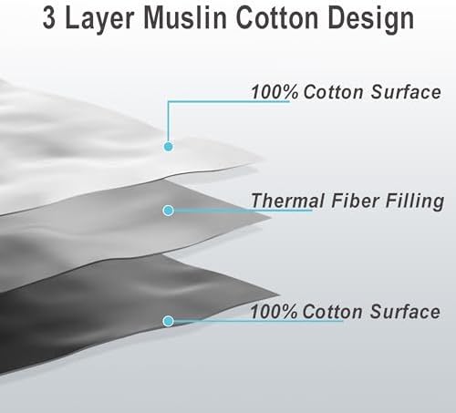 3-Layer Cotton Muslin Queen Blanket (88"x92"), Soft Breathable