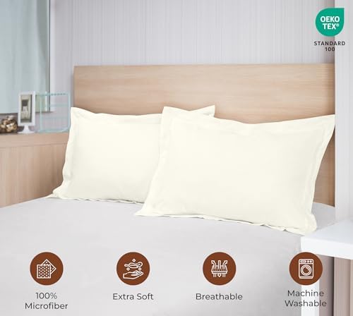 Royale Linens Microfiber Euro Size Pillow Shams Set of 2 - Ivory Shams
