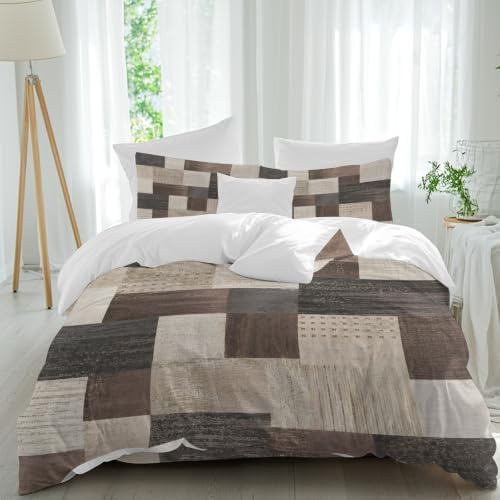 Brown Abstract Art Duvet Cover Queen Size Bedding Set 4 Pieces, 1