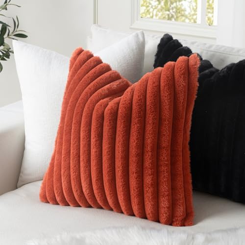 MIULEE Faux Fur Decorative Throw Pillow Covers 18x18 Set of 2 Black