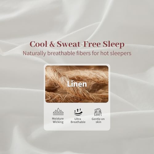 MEISHANG Stone Washed Linen Sheets King, 4 Pcs, 18-24" Extra Deep